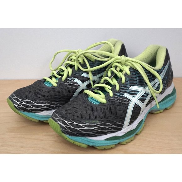 ASICS Gel Nimbus 18 Gray Lime Turquoise Lace Up Running Shoes Sneakers Size 6 - Picture 4 of 9